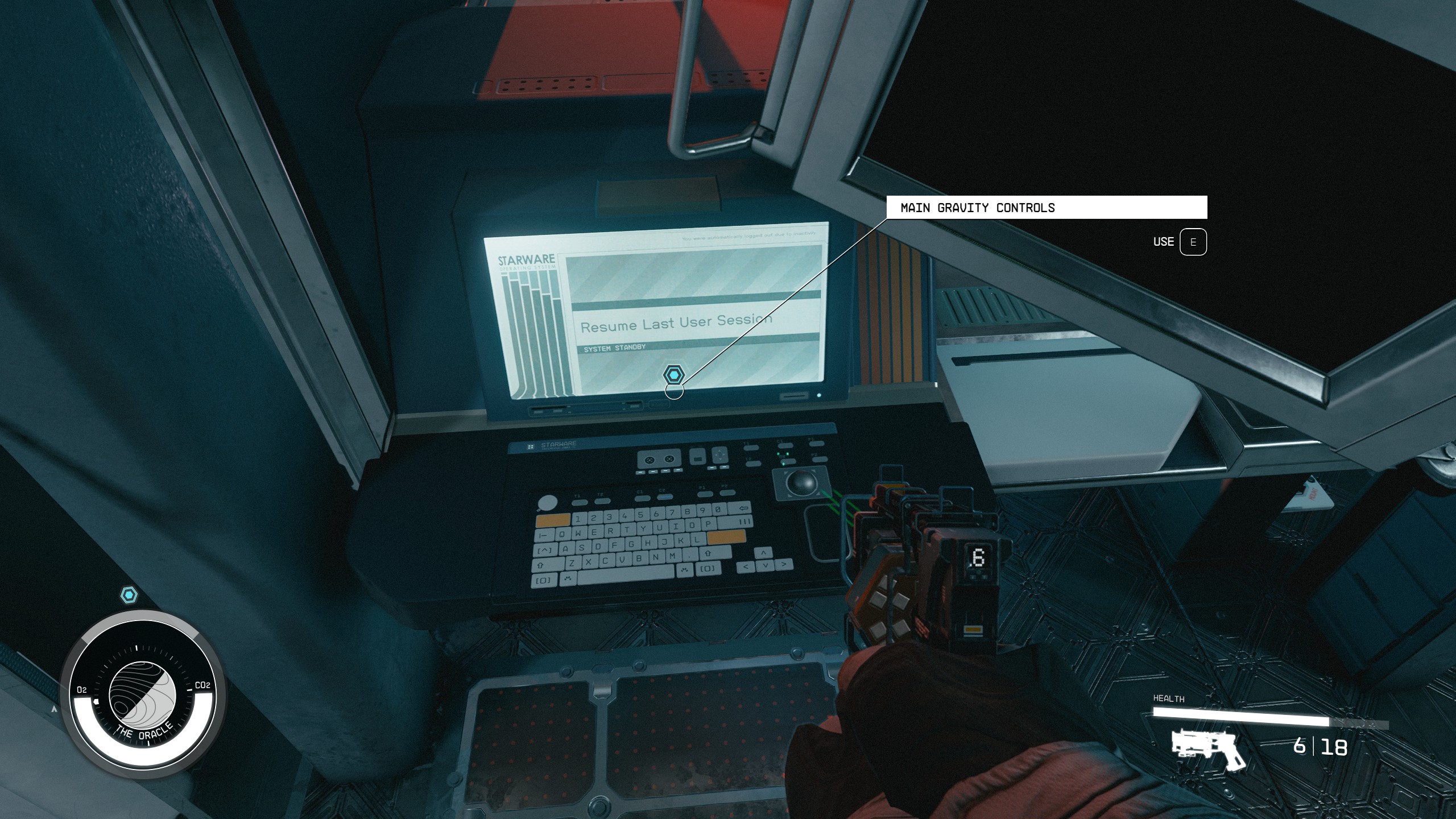 Main gravity control console in Starfield Shattered Space used to stabilize the Oracle